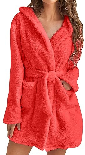 Surttan Bademantel Kurz Leicht Damen Dicker Frottee Bademantel Morgenmantel Große Größen Warme Weicher Bathrobe Mit Kapuze Plüsch Frottier-Bademantel Einfarbig Reisebademantel Winter Kurzbademantel