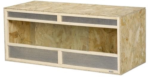 PawHut Terrarium für Reptilien, Reptilienzuchtbox mit Lüftungsgitter, Reptil Fütterungsbox mit Schiebetüren aus Glas, für Spinne, Amphibien, 120 x 50 x 50 cm Natur