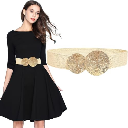 Breiter,Elastischer Damengürtel in Gold, Verstellbarer Taillengürtel für Kleider und Hosen (70–105 cm) Dekorativer Gürtel im Korsett-Stil mit goldener Schnalle für Partys, Hochzeiten und den Alltag