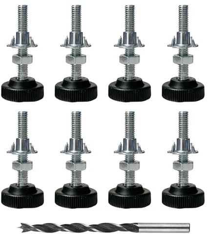 Cerioll Piedini Regolabili per Mobili, 8 Pezzi Piedini di Livellamento, Kit Piedi di Livellamento per Armadi Audio Video M8 X 50 mm, Vite di Regolazione Gambe per Mobili con Dadi, Controdadi e Punte