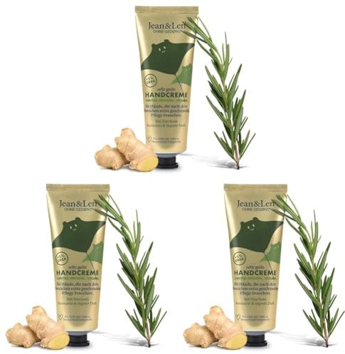 Jean & Len Sehr geile Handcreme Rosemary & Ginger, in der Weihnachtsedition, mit Urea, für trockene Hände, spendet Feuchtigkeit & pflegt intensiv, ohne Parabene & Silikone, Handcreme Tube, 75 ml