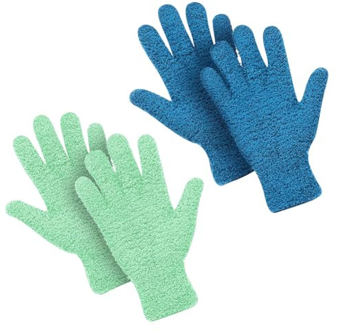 JIHUOO Lot de 2 paires de gants de nettoyage en microfibre lavables pour nettoyer les meubles, les miroirs, les lampes