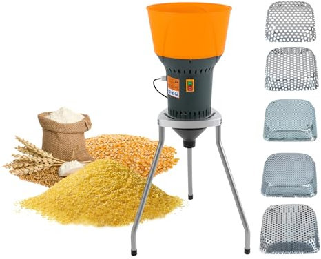 Getreidemühle Elektrisch 1300W mit 5 Siebe und 13,7L Einfülltrichter, 400 kg/h Schrotmühle für Getreide Mais Getreide Weizen Futtermittel Mühle Mehlmühle