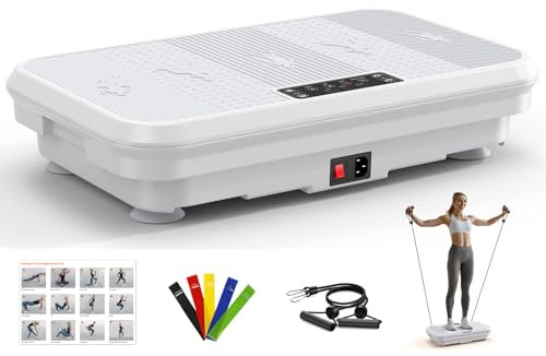 Vibration Plate Exercise Machine for Lymphatic Drainage and Weight Loss, 350lbs Capacity for Home Gym, 5 Resistance Bands and 2 Elastic Bands for Whole Body