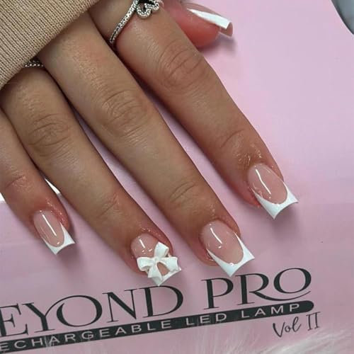 False Nails - Press On Nails - 24PCS French Fake Nails - Nail French Tip Stickers - Glossy Full Coverage, Includes Tool for Easy Nail Art - Perfect Nail Art for Women