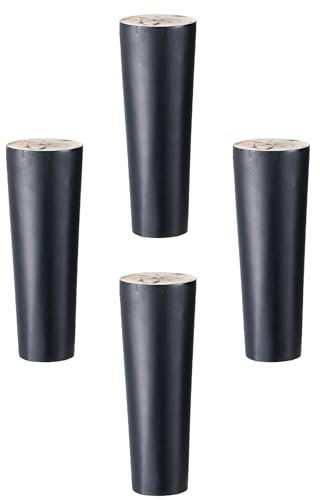SGSKEIEY Lot de 4 Pieds de Meuble Massif de Canapé Bois avec Plaque de Montage Vis et Tapis Pieds de Table Lit en Bois pour Sofa Armoire Chaise Fauteuil Meuble (60cm,Black-Vertically)