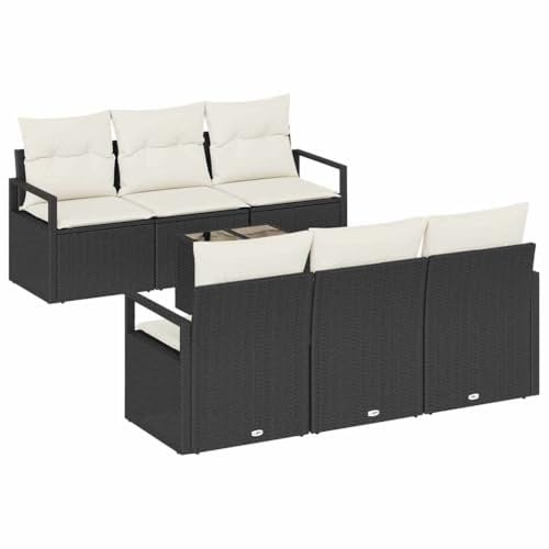 vidaXL Garten-Sofa-Set 7 pcs Schwarz und Creme 55 x 55 x 37 cm, Garten Sofa Set, modernes Möbel, langlebige Terrasse, lässige Lounge fürs Hinterhof-Ambiente