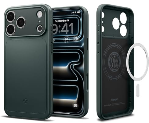 Spigen iPhone 17 Pro Max Hülle [Militärgeprüfter Schutz] Thin Fit MagFit Case Handyhülle Slim Kompatibel mit MagSafe –Abyss Green