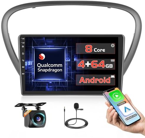 [Qualcomm] 8 Core 4+64GB Android 15 Autoradio pour Peugeot 607 2004-2010 sans Fil Carplay Android Auto, 9'' Écran Tactile Radio Voiture Refroidissement/GPS/BT/WiFi/Caméra de Recul/DSP/FM/RDS/SWC/Mic