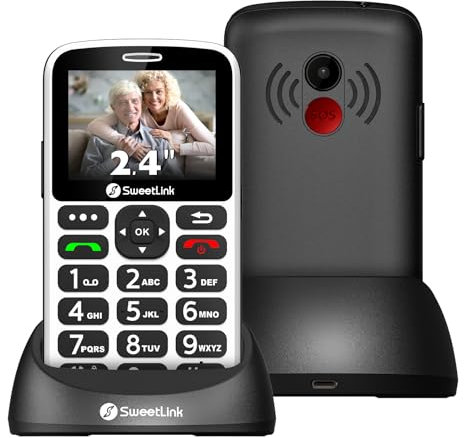SweetLink S3 Plus 4G Téléphone Senior Portable,Téléphone Portable à Grosses Touches,2.4”, SOS, Batterie 1400mAh, Volume Fort, Chargement sur Socle, Radio FM, Lampe De Poche, Double SIM, Noir et Blanc