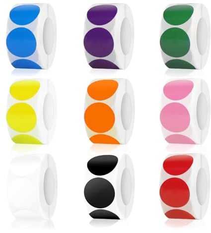 4500 Stück Klebepunkte Bunt 25mm Punkte Aufkleber Farbig Bunte Klebepunkte Markierungspunkte Runde Aufkleber für Kalender Büro Schule (9 Farben)