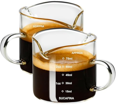 2 Stück Espresso Kännchen, Espresso Messbecher, Espresso Zubehör, Schnapsgläser Mit Henkel, Espresso Glas, 100 ML Fassungsvermögen Mit 75 ML Markierung