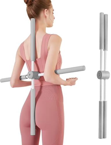 Yoga Stange Haltungskorrektur,Anti-Buckel Yoga Stick,Gymnastikstab mit Edelstahlkern Schaumstoff,Yoga Kreuzstab für Rücken Nacken,Für Hause Ganzkörpertraining,Fitnessstudio,Stretch,Sculpt (Grau)