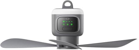 Lecreatekit Ventilador de techo portátil con batería de 12000 mAh, ventilador de camping recargable de 45 cm con control remoto, 4 velocidades y temporizador, ventilador inalámbrico silencioso para
