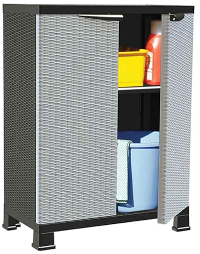 Augerlite Plastic Cabinet 68 x 39 x 92 cm Grey with 2 Doors and 2 Shelves, Lockable, Versatile Multi-Purpose Cabinet for Office, Household, Warehouse and Workshop
