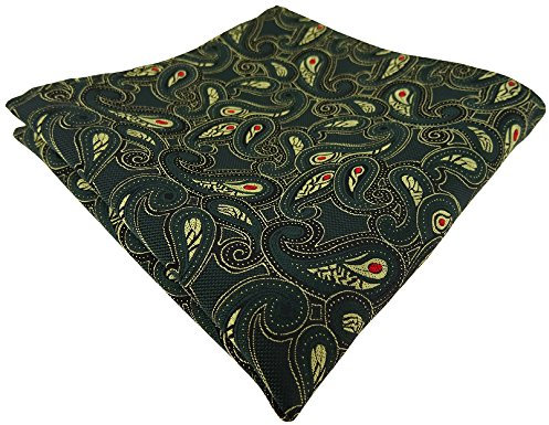 TigerTie Designer Einstecktuch in tannengrün gold rot schwarz Paisley gemustert