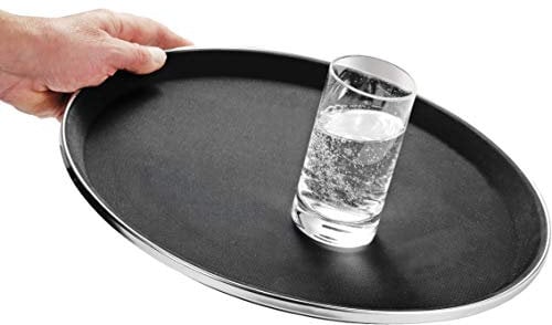 Esmeyer 307-010 Antirutsch-Tablett Tennessee, Fiberglas/Gummi, schwarz/Silber, 37 x 37 x 3.5 cm