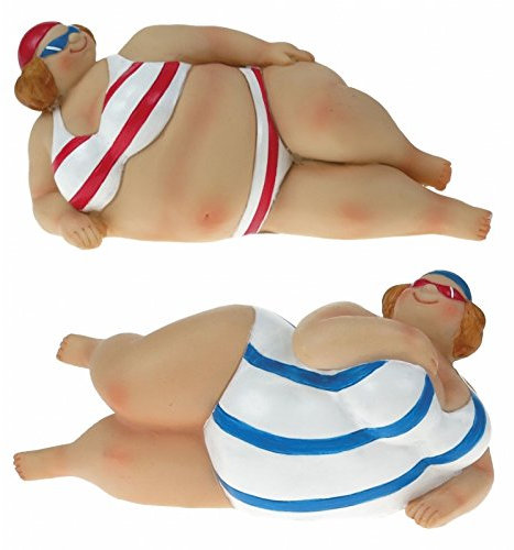 Big & beautiful Paar Fat Strand Lady liegend Schwimmer – Badezimmer Ornaments – Humorvolle Badenden Paar Figuren – 13 cm