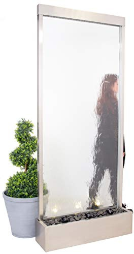 Primrose 213cm XL Brushed Stainless Steel & Glass Water Wall Water Feature for Indoor & Outdoor Use Wall Room Divider for Offices Home