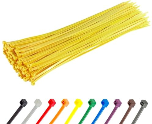 Gocableties Heavy Duty Long Yellow Cable Ties, 370mm x 7.6mm, Pack of 100, Premium Nylon Zip Ties, Plastic Tie Wraps, Secure Self-Locking Mechanism, for Home, Garden, Office and DIY