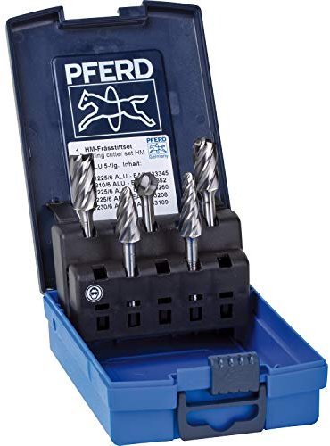 PFERD HM-Frässtift-Set, 5-teilig, Zahnung ALU, Schaft-ø 6 mm, 21901612 – speziell für die Bearbeitung von Aluminium
