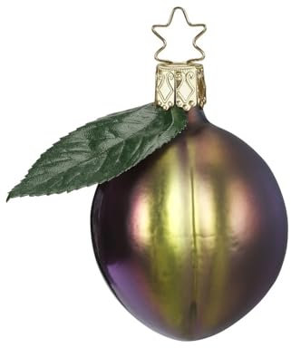 Christbaumschmuck Pflaume 7cm mundgeblasenes Glas handbemalt - Weihnachtsbaumschmuck Dekofrucht Lila - Weihnachtsdeko Anhänger Früchte - Weihnachtskugeln & Glasfiguren Deko Obst