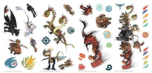 DREAMWORKS RMK3973SCS Wandaufkleber, Motiv: Drachenzähmen leicht gemacht: Die versteckte Welt, zum Abziehen und Aufkleben, Schwarz, Rot, Blau, 16 Stück (317 Stück), Set mit 28 Stück