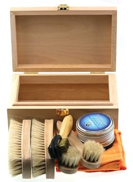 Personalised Premium Beech Wood Shoe Valet Box Shoe Care Kit with 2 tins Bees wax polish (Black & Neutral)