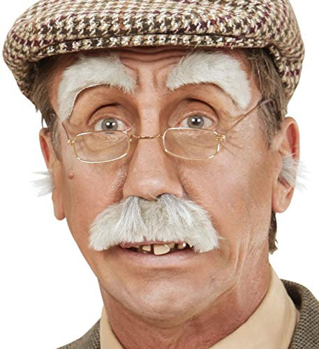shoperama Schnurrbart und Augenbrauen Set Grau Opa Alter Mann Großvater Detektiv Bart Schnauzer