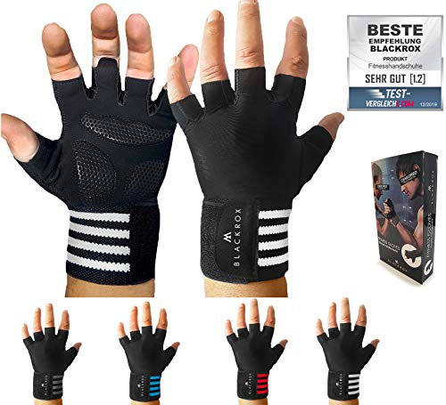 BLACKROX Trainingshandschuhe Vergleichssieger Fitness Handschuhe mit Handgelenkstütze Herren u. Damen, Handschuhe für Kraftsport, Gym Gloves Fitnesshandschuhe, Bodybuilding (Weiß, M)