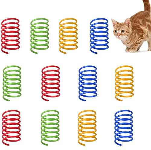kuou 12 pcs Colorful Spring Cat Toys, Cat Spring Toy Spring Toys for Cats BPA Free Plastic Interactive Toys to Kill Time and Keep Fit for Swatting, Biting, Hunting Active Healthy Play Kitten Toys