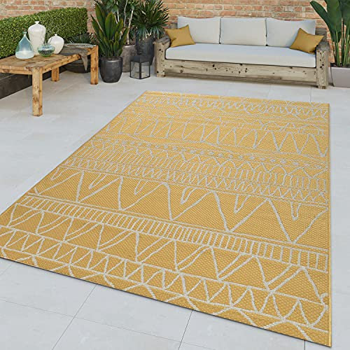 TT Home Flachgewebter In-& Outdoor Teppich Abstraktes Muster Orientalisch Gelb Modern, Größe:80x150 cm