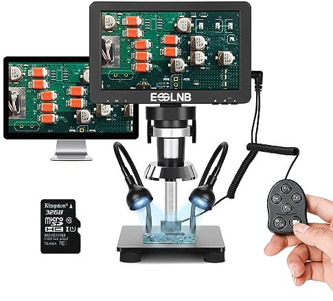 ESSLNB Microscopio 7 LCD Microscopio Digitale 1080FHD Immagine con 32G Carta Telecomando 8 Luci LED Regolabili&2 Luci di Riempimento Supporto in Metallo Ricaricabile Batteria al Litio