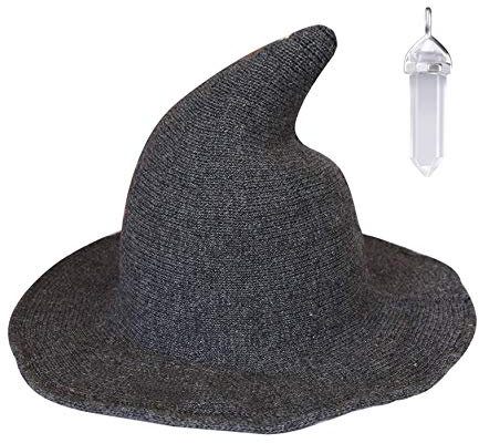YAMEE Hexenhut für Damen Halloween Harry Potter Hexe Hut Faltbare Kopfbedeckung Karneval Fasching Masquerade Cosplay Cap mit Weiße Kristallkette