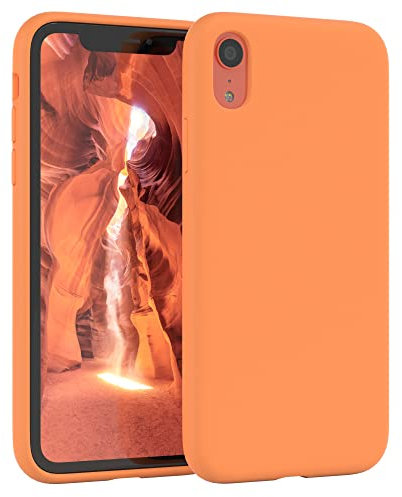 EAZY CASE custodia per cellulare in silicone premium compatibile con iPhone XR con protezione della fotocamera e rivestimento interno custodia protettiva bumper in Arancione chiaro