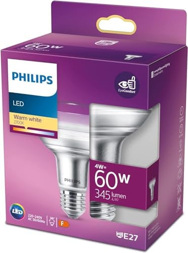 Philips LED Premium Classic Reflector R80 Light Bulb [E27 Edison Screw] 4W - 60W Equivalent, Warm White 2700K, 60 W R80 E27 Warm White, Non-Dimmable