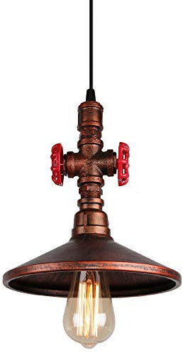 Pendelleuchte Wasserrohr Industrie Metall Hängelampe E27 Vintage Deckenleuchte 2 Lichter 60W für Küchen Esszimmer Loft Cafe (Roter Rost)