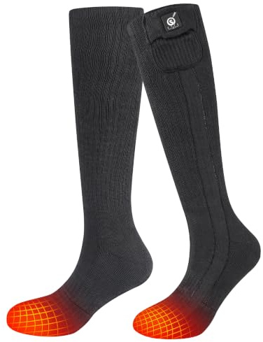 Chaussettes chauffantes pour Homme et Femme, SAVIOR HEAT Chaussettes de Ski Longues et épaisses avec Batterie Rechargeable électrique pour l'hiver la randonnée Camping Moto Cyclisme Courir