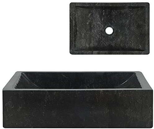 Kstyhome Évier 45x30x12 cm Marbre Noir Lavabo Pierre Naturelle Salle de Bain