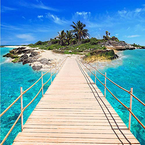NCTQWET Photo Papier Peint Pont en bois île paysage 3D Intissé Décoration Murale XXL Poster Trompe l oeil Tableaux Muraux pour Salon Chambre Toile de Fond Mur 200x140cm