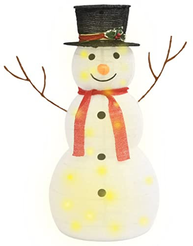 vidaXL Schneemann Figur Weihnachtsdekoration Weihnachtsfigur Beleuchtet Weihnachtsdeko Beleuchtung Dekofigur Innen Außen LED Luxus Stoff 90cm