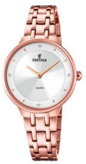 Festina Montre Femme Analogique Acier Inoxydable 316L Rose - Mouvement à Quartz - Montres Femme - Verre Minéral Haute Résistance - Étanche 5 ATM F20602/1