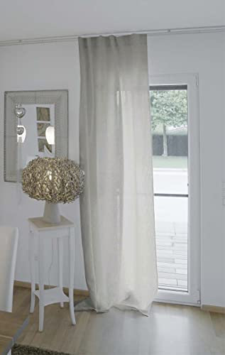 beties Leinen Gardine ca. 135x255 cm Vorhang 100% Leinen im Landhausstil mit verdeckten Schlaufen oder Tunnelzug Landhaus Kurzgardine Küche Vorhang Fensterschal Wohnzimmer (Stein-grau)