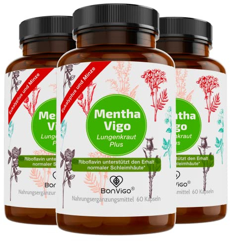 MenthaVigo – Lungenkraut & Eukalyptus Komplex – 11 Pflanzen-Extrakte plus Riboflavin zum Erhalt normaler Schleimhäute & Selen für das Immunsystem – 60 Vegane Kapseln (3)
