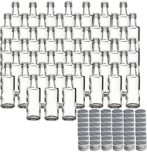gouveo Lot de 48 bouteilles en verre 40 ml Dorica avec bouchon à vis argenté - mini bouteille 0,04 l à remplir - bouteilles en verre pour liqueur, huile ou pour travaux manuels (DFT040S)