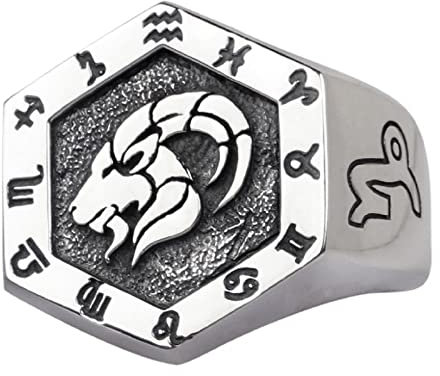 Vintage Echt 925 Sterling Silber Astrologie Sternzeichen Ring Steinbock Konstellation Ring Tierkreiszeichen Ring Schmuck für Herren Damen Offen Verstellbar