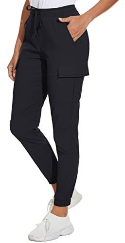 KEFITEVD Jogginghose Damen Sommer Leicht Trekkinghose Stretch Atmungsaktiv Cargohose mit Mehreren Taschen Outdoor Freizeit Angelhose Regular Fit Schwarz XS