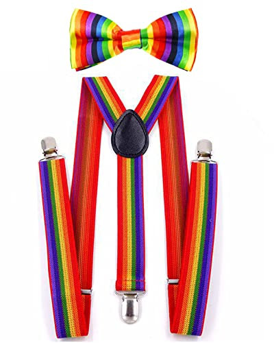 Malaxlx Rainbow Stripes Kids Braces Bowtie Set Toddler Children Elastic Adjustable Suspenders with Bow Ties Gift for 12 Months - 9 Years Boys Girls