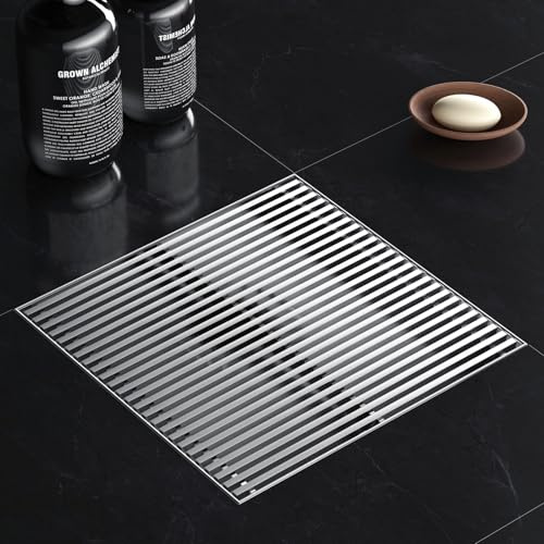Sharpeye Quadratischer Duschablauf mit abnehmbarem Keildrahtmusterrost, gebürstetes Nickel 304 Edelstahl, Duschablauf für Badezimmer, CUPC zertifiziert, mit Haarsieb