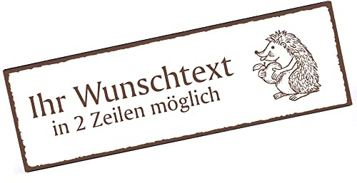 Türschild Igel mit Apfel Namensschild personalisiert mit Gravur- 150mm x 50mm - selbstklebend